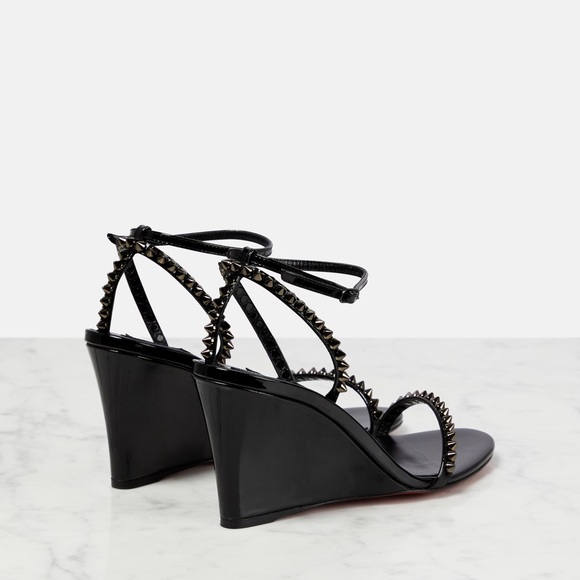 Christian Louboutin So Me 85 Black Leather Wedge Sandals Size 41 EU / 11 US NWOB - Picture 12 of 13